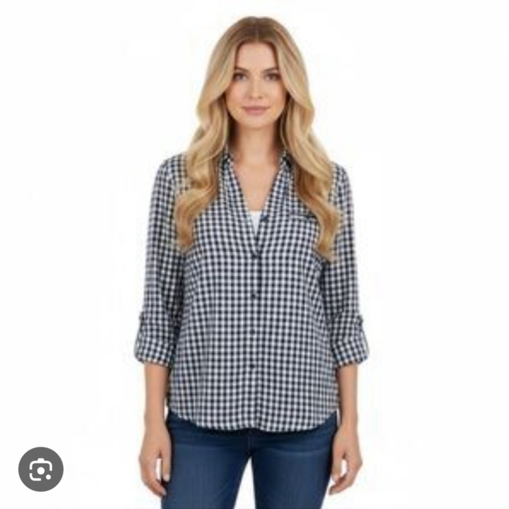 Kut From The Kloth Feena Button Down Textured Checkered Gingham Top Large